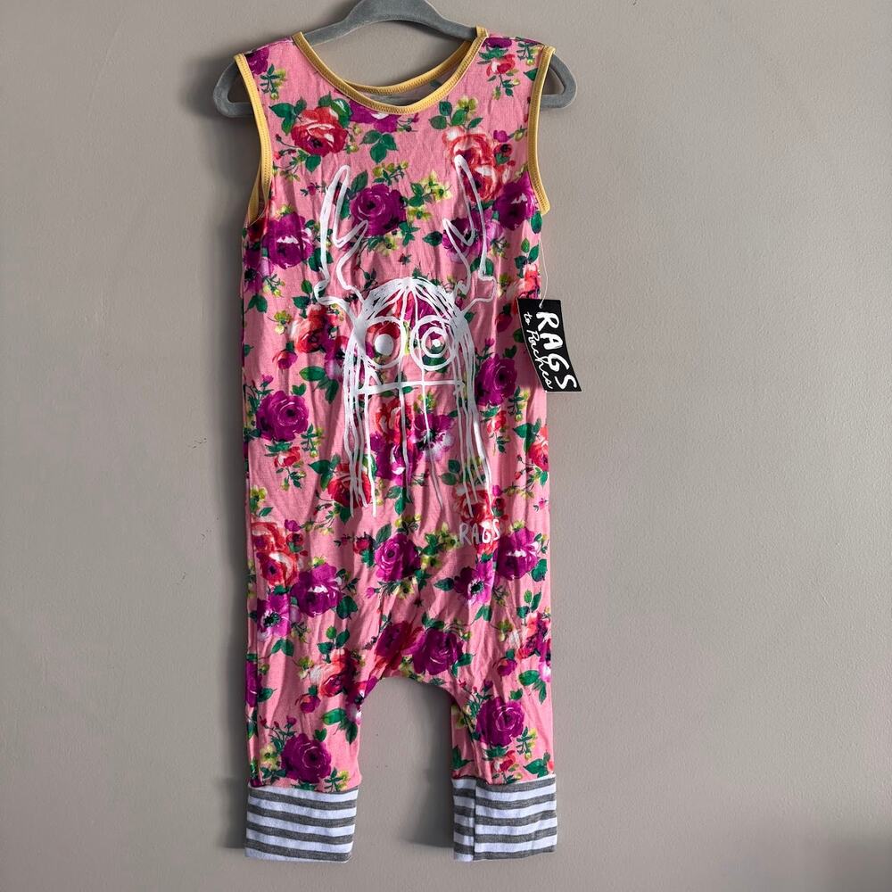 Rags to Raches Pink Floral One Piece Sleeveless Romper Size 2T New